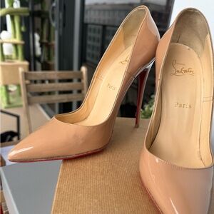 Christian Louboutin Beige Patent Heels with Red Soles